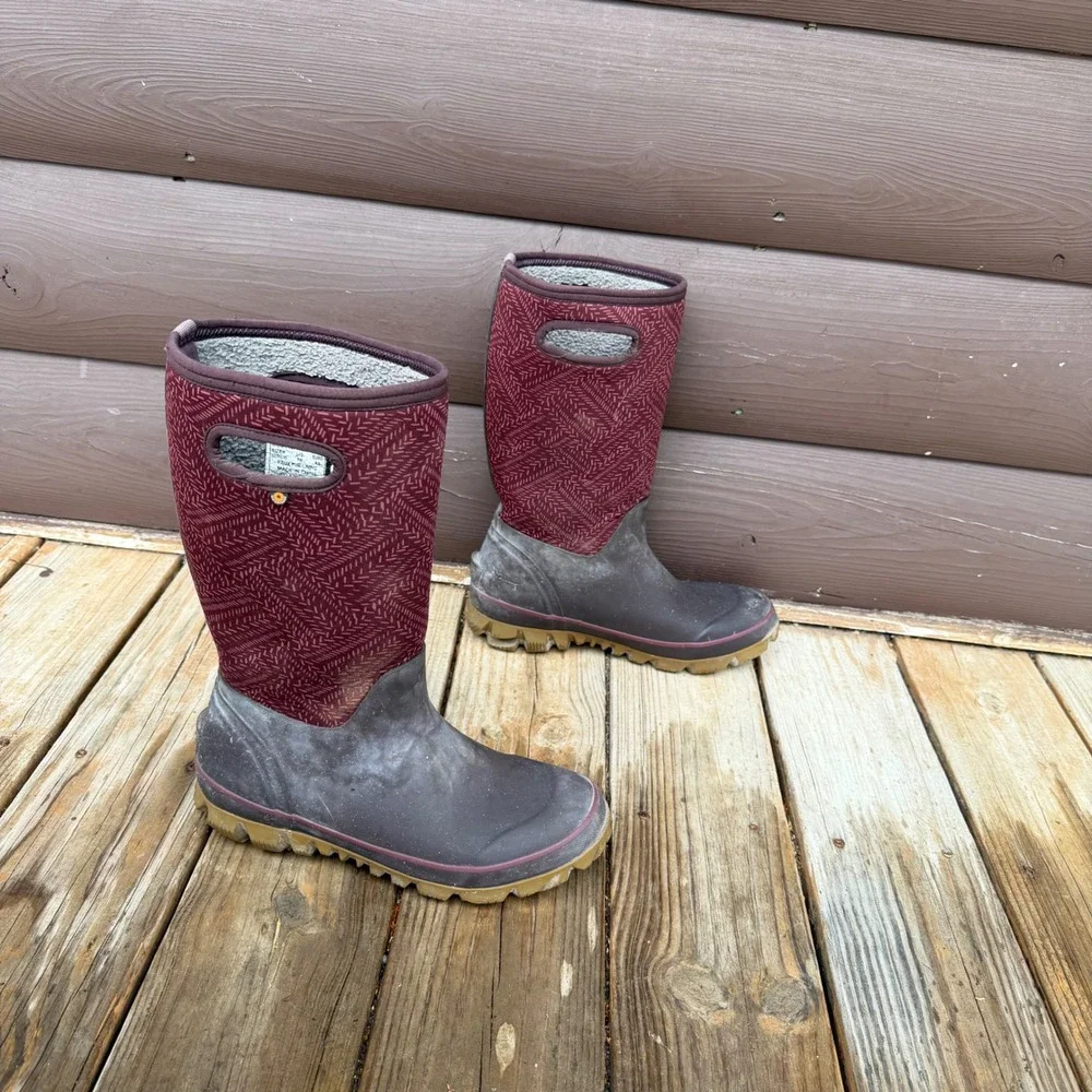 Bogs Whiteout Fleck Winter Boots Womens 10 Burgundy Waterproof Insulated